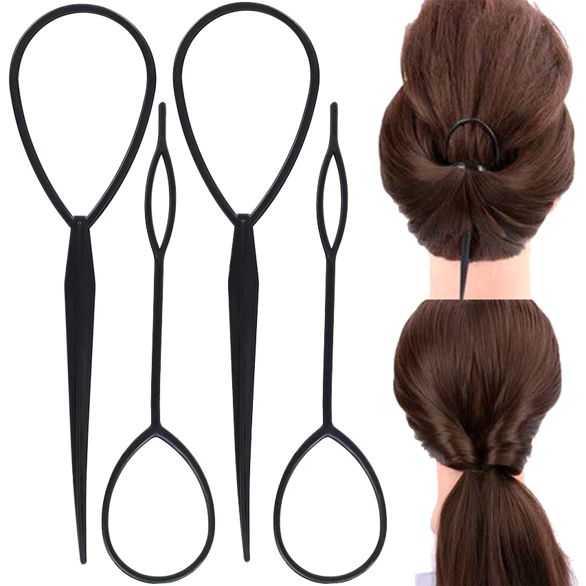 

4pcs Magic Hair Donut Bun Maker Braid Puller Styling Tools Ponytail Creator Plastic Loop Women Girl Hair Twist Accessories