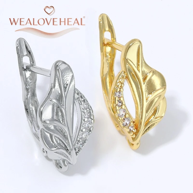 schmuckherstellung zubehör, Exquisite 18K vergoldete Messing-Blatt-Ohrringhaken, Pavé-Zirkon-Blumen-Französischer Ohrdraht mit Öse für DIY-Ohrhänger – Detail 16