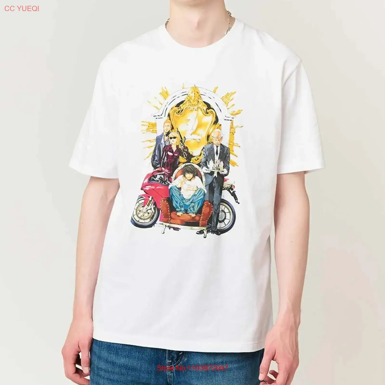 T-shirt DEATH NOTE x graniph L's Friend Blanc Japon Nouveau Pré-vintage Lavé Homme Haut pour le Quotidien Décontracté Élégant Doux