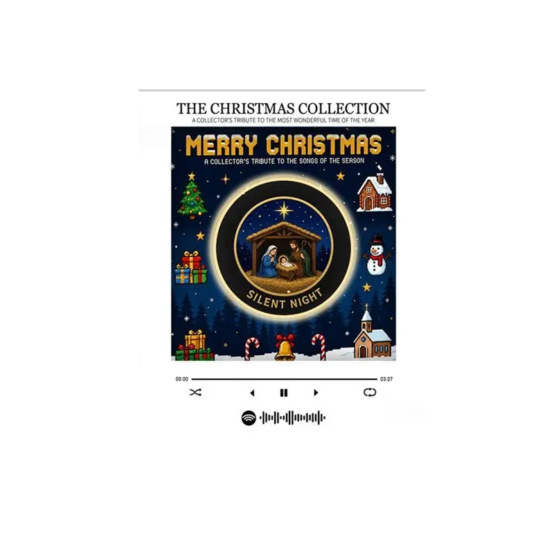 【AA86】Xmas Magnetic Music Fridge Magnet Touch-Play Vinyl Record Player Built-In LED Night Light Christmas