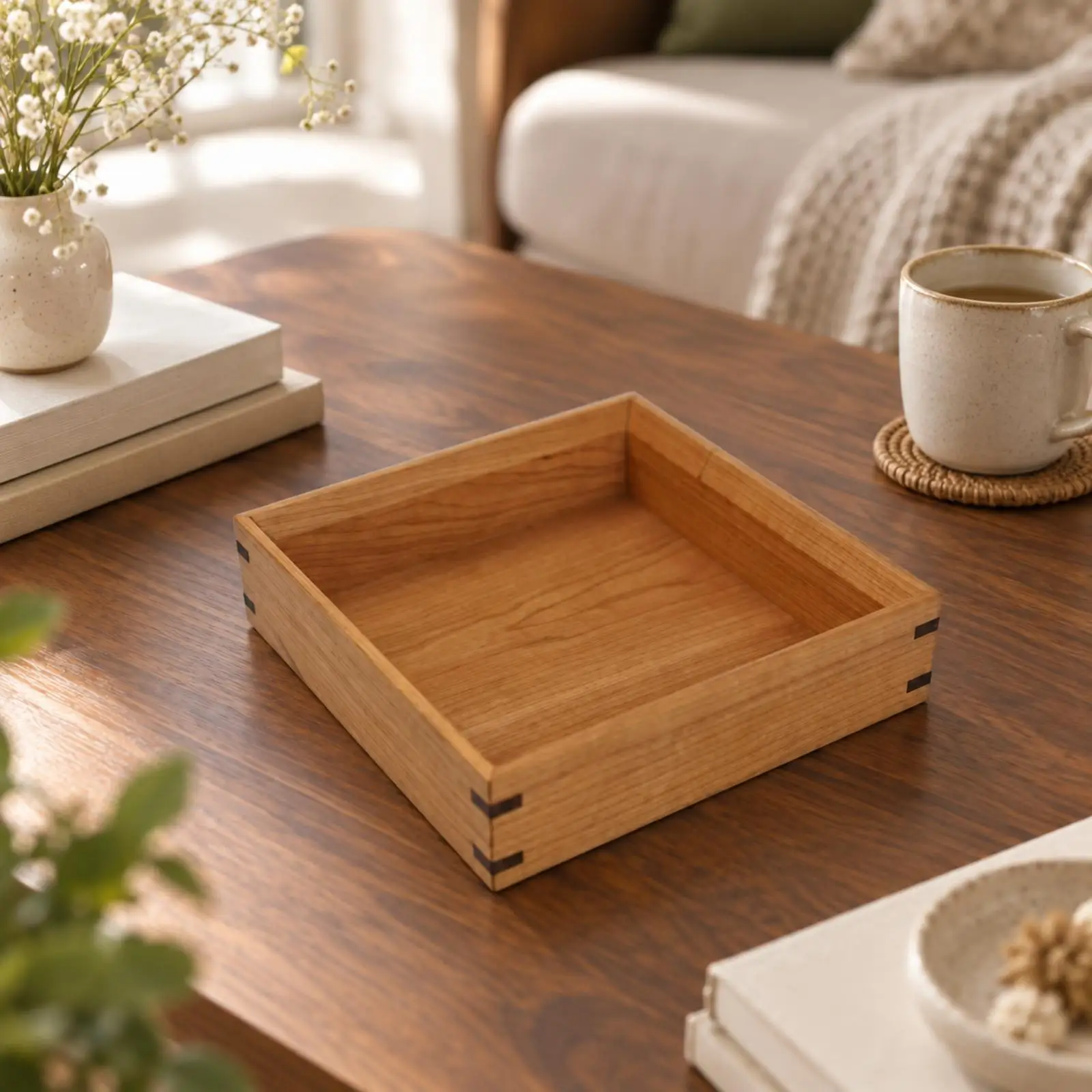 Rustic Wood Tray for Coffee Table Centerpiece Use for Storing Keys Jewelry and Daily Essentials