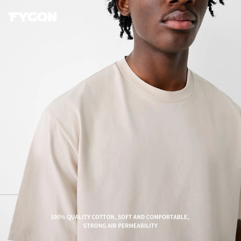 Fygon 2025 Summer Boxy Fit Cropped 100% Cotton T-shirts Oversized O-neck Solid Color Basic Short Sleeves Street Design Tops