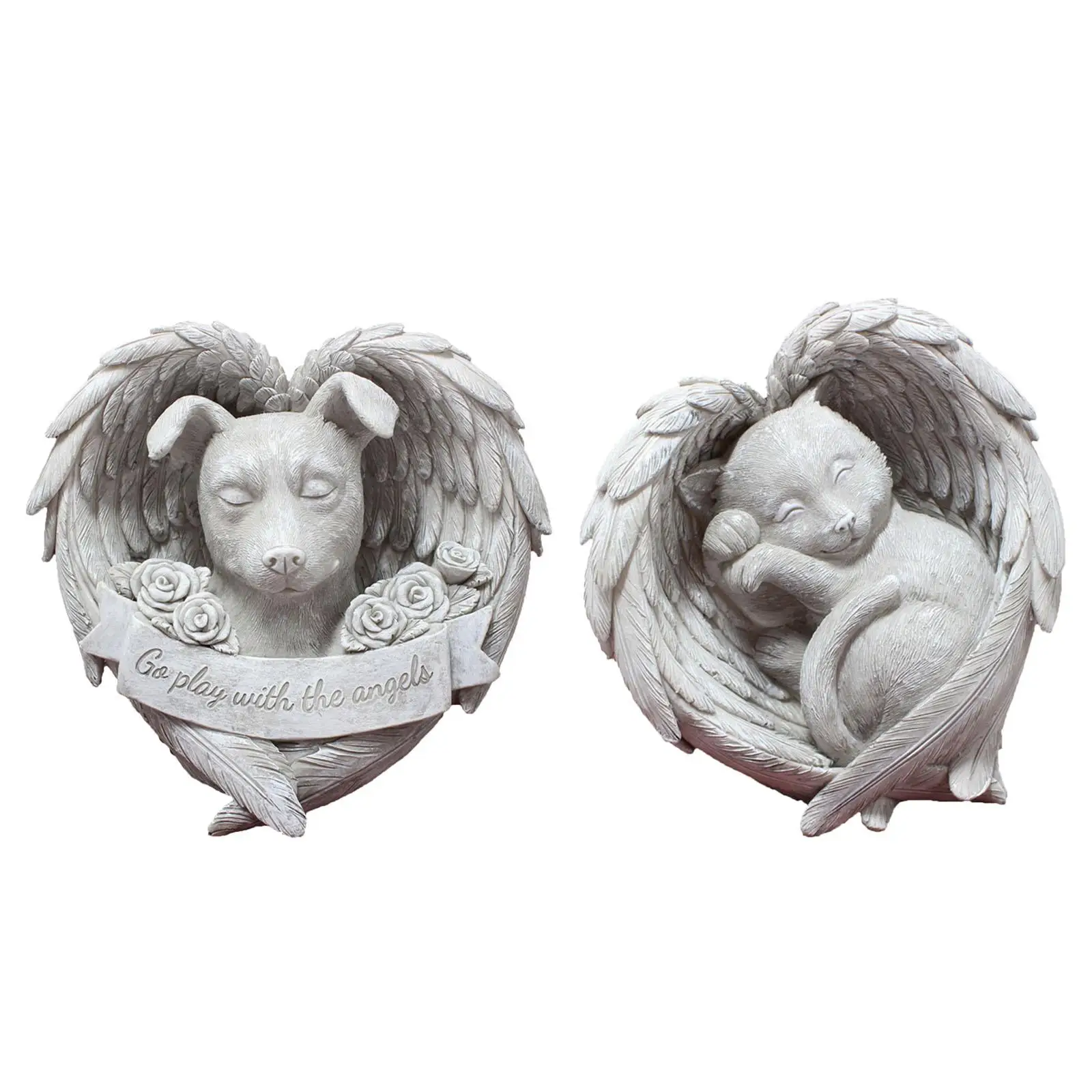 Pet Memorial Stone Collection Sturdy Resin Sleeping Pet Statue Garden Statue Angel Wing Figurine for Backyard Outdoor Garden