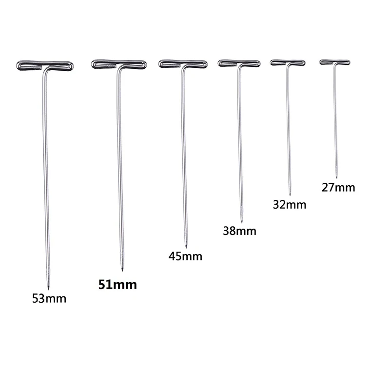 T자형 실버 스테인리스 스틸 핀, 바느질 위치 바늘, 핸드 뜨게 살롱 스타일링 가발, 수정 도구, 27mm, 32mm, 38mm, 51mm