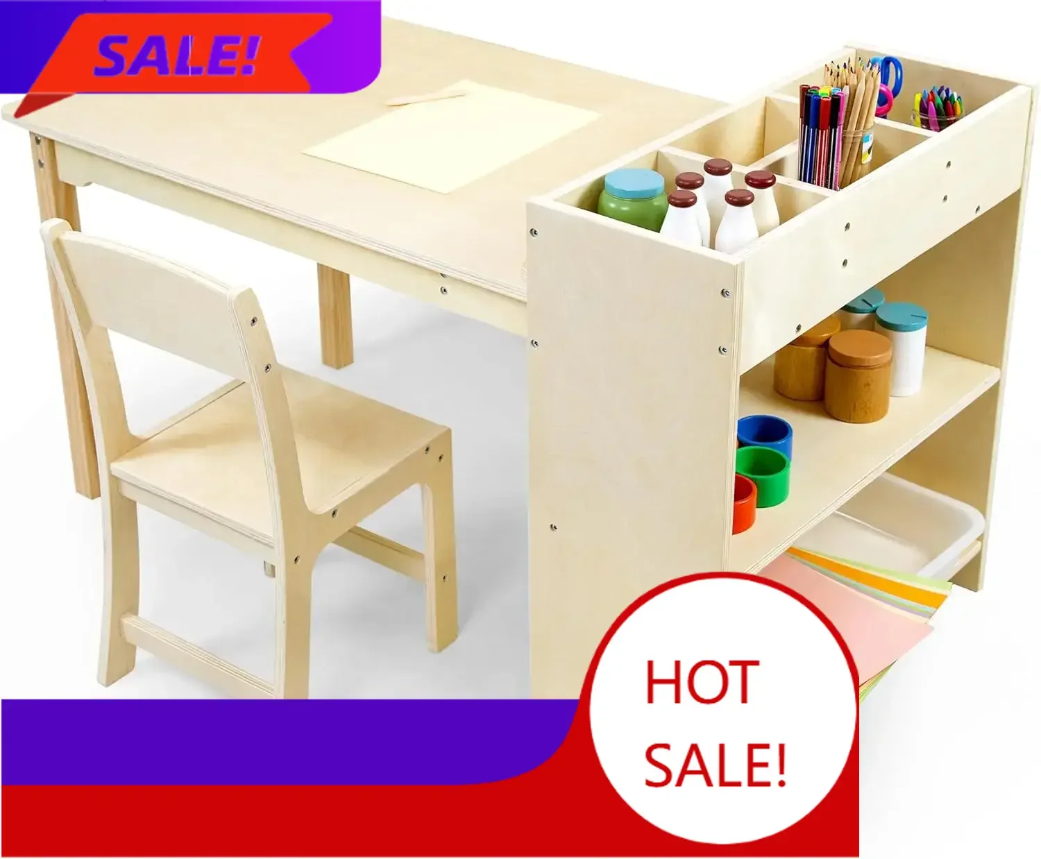 

Детский набор: стол и стул, деревянный стол для творчества из березы, детский стол для рисования, стол для малышей с местом для хранения и 1 стулом