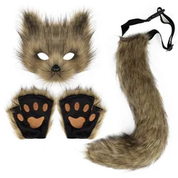 Halloween Set Fox Mask Gloves Tail Cosplay Props Accessories
