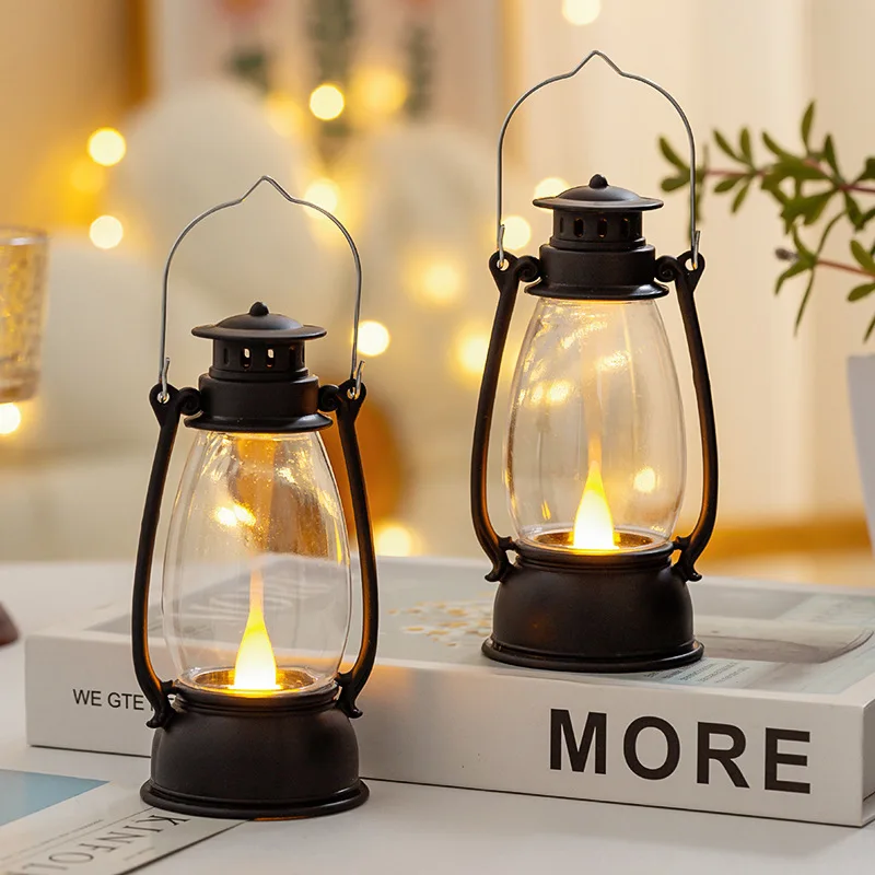 Retro LED Camping Lantern Portable Vintage Hurricane Lamp Warm Light with Handle for Outdoor Hiking Tent Table Home Decor