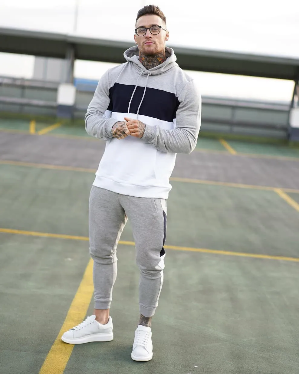 2022 Autumn New Men's Pullover Sports Sweater Set Leisure Color Matching Hoodie Long Sleeve + Running Pants Set Men