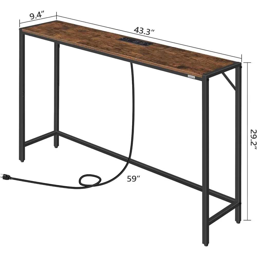 Console Table, Narrow Sofa Table, 43.3” Entrance Table with Power Station, Behind Couch Table, Simple Style, for Living Room