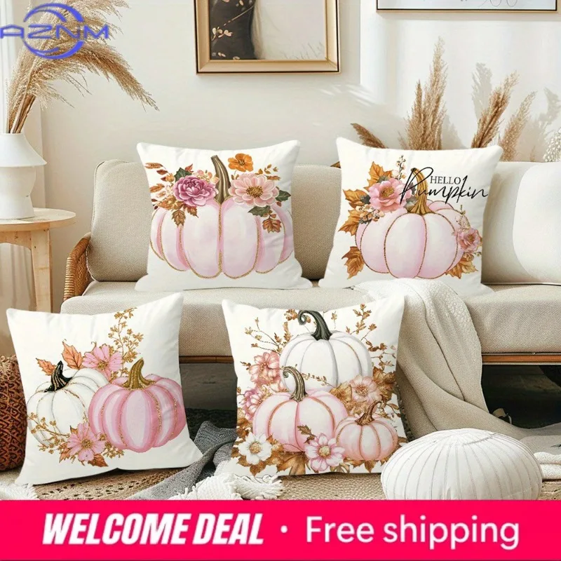 Adorable Pink and White Pumpkin Floral Decorative Pillow Covers - Hello Pumpkin Design Sofa cushion cover home room decoration