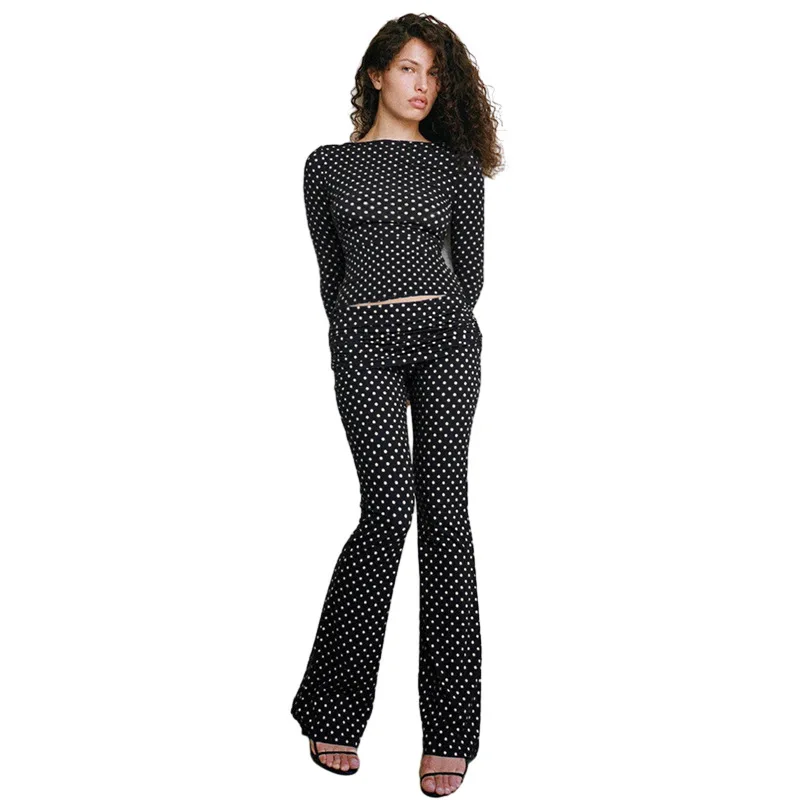 2025 Autumn 2 Pieces Set For Woman Long Sleeve Sports Suit Female Print Polka Dots Pant Sets Office  Two Piece Set Women Outfits
