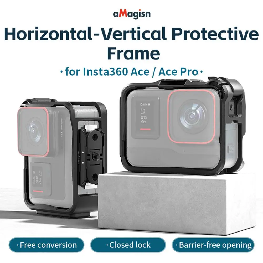 For Insta360 Ace/Ace Pro Horizontal And Vertical Shooting Protective Frame ABS Rabbit Cage Black Frame Action Camera Accessories