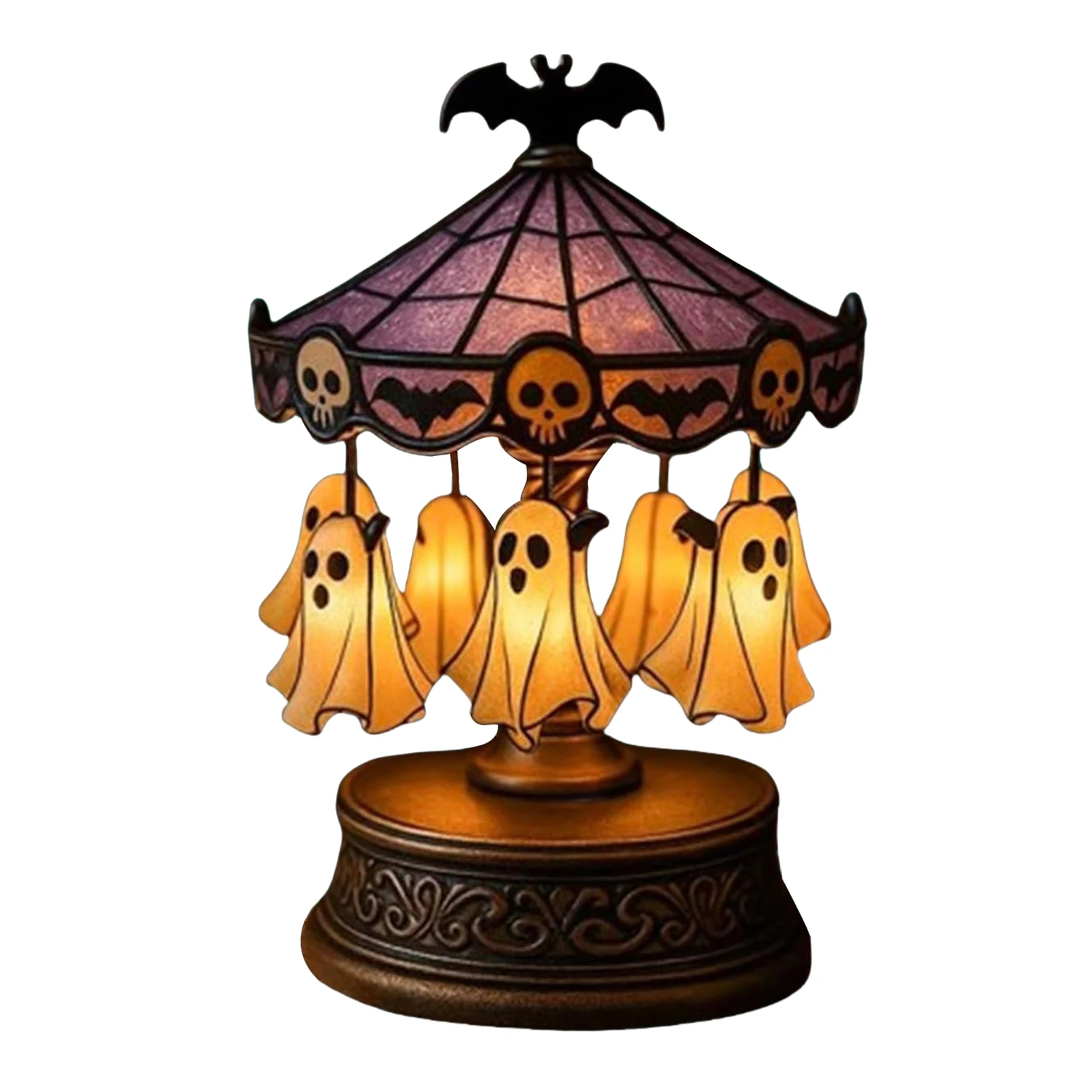 Rechargeable Vintage Carousel Light with Ghost Halloween Spooky Carousel Lamp for Kitchen Living Room Bedroom Study Halloween