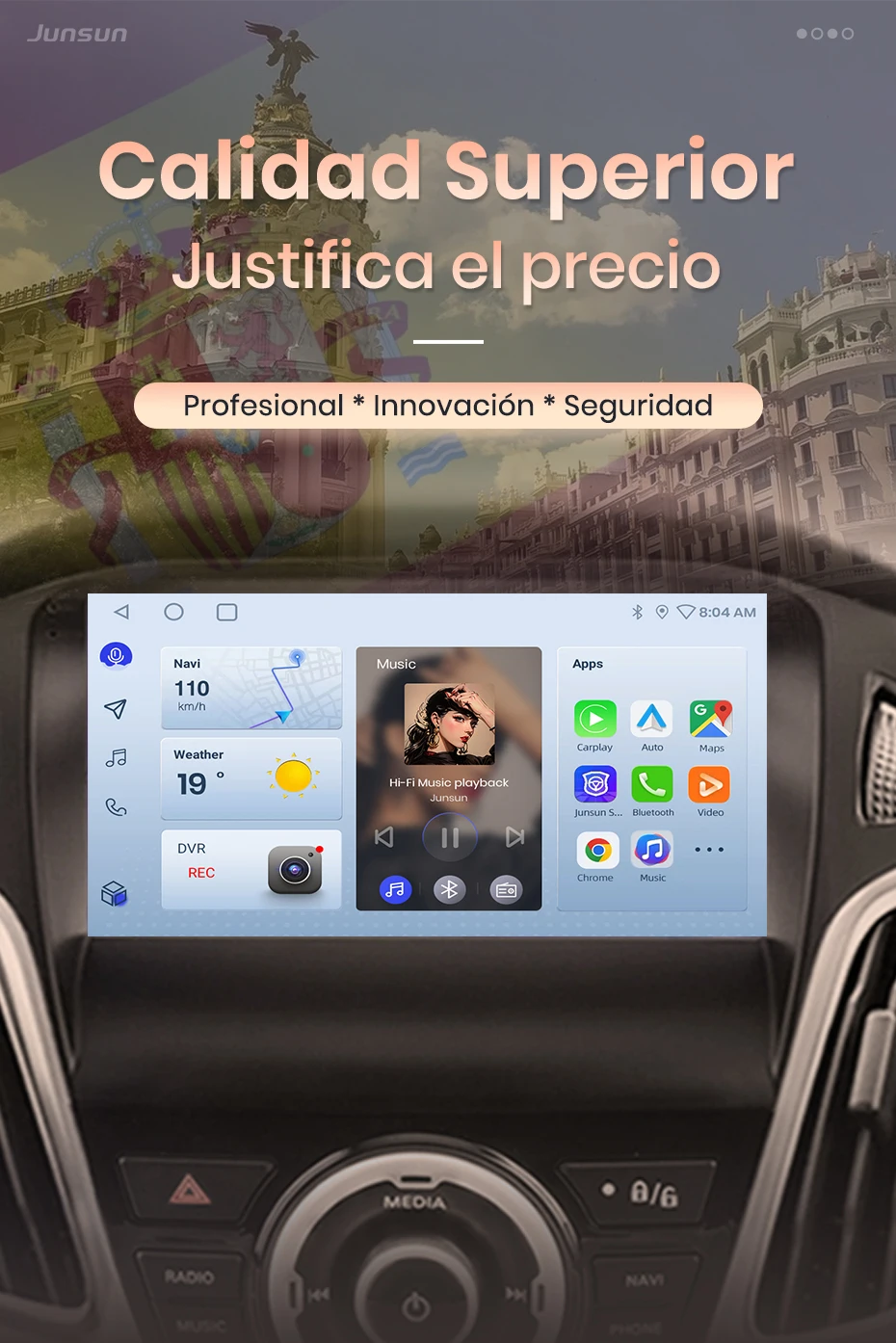 Junsun Wireless CarPlay Android Auto Autoradio für Ford Focus Mk3 2011-2019 GPS Auto-Intelligentes System BT FM RDS Spanisch Lokal – Detail 1