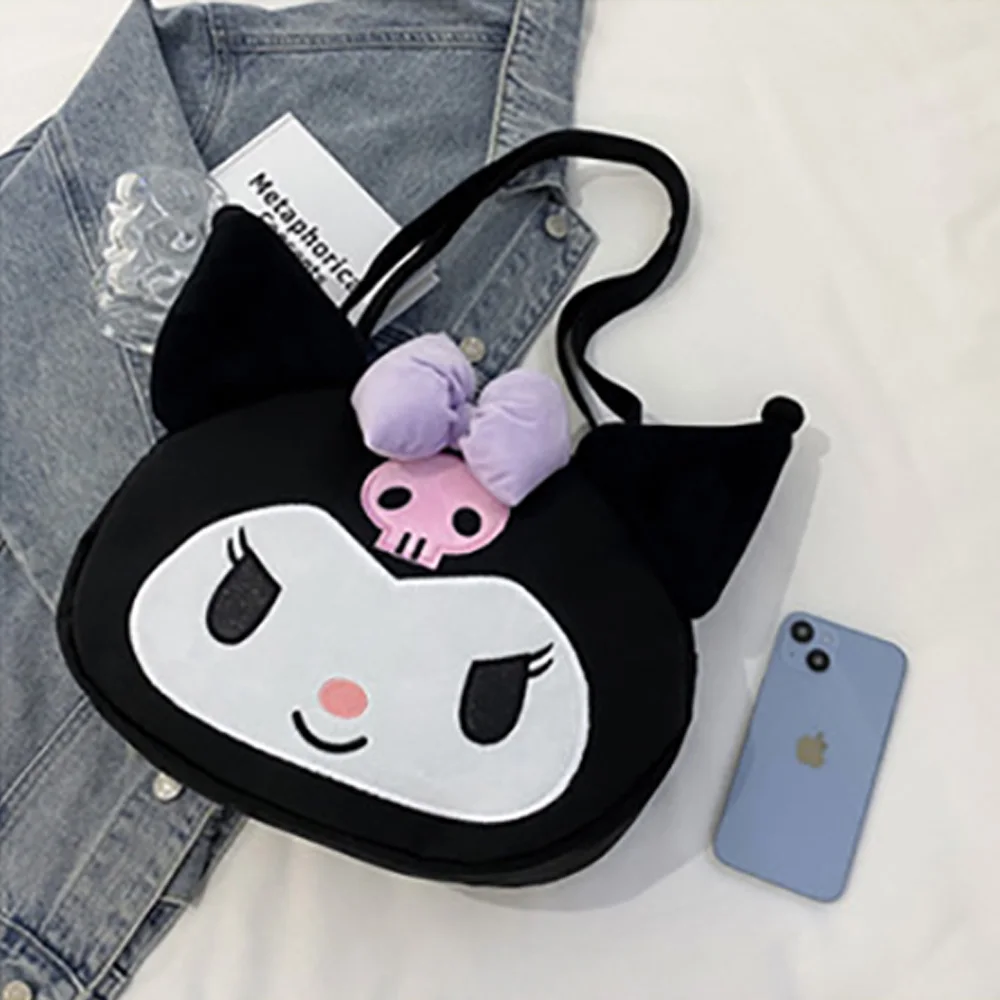 Kuromi Canvas Shoulder Bags Sanrio Anime Handbags Cute Cartoon Plush Bags Large Capacity Tote Female Casual All-Match Backpacks