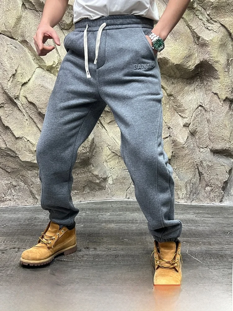 

Warm Fce Lined Men's Thiened Sweatpants Autumn Winter New Arrival Casual Straight Leg Pants with ket Leisure Sle