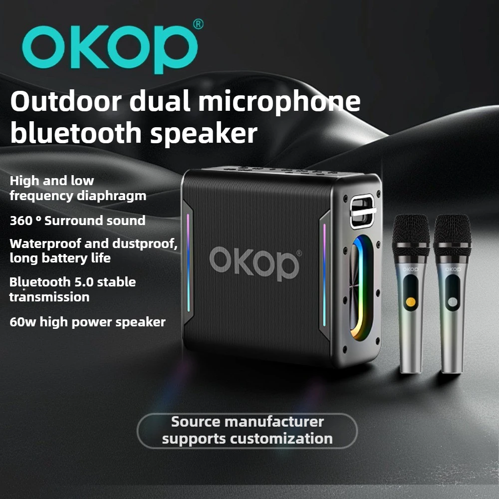 OKOP سمّاعات بلوتوث، مكبر صوت موسيقي لحفلات المهرجانات، مكبر صوت كبير الحجم خارجي، مكبر صوت محمول، ميكروفون AI مكبر صوت USB TF