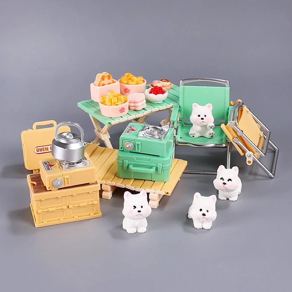 Poppenhuis Speelgoed Simulatie Mini Outdoor Camping Picknick Set Klapstoel Kachel Miniatuur Meubelaccessoires Model Decoratie