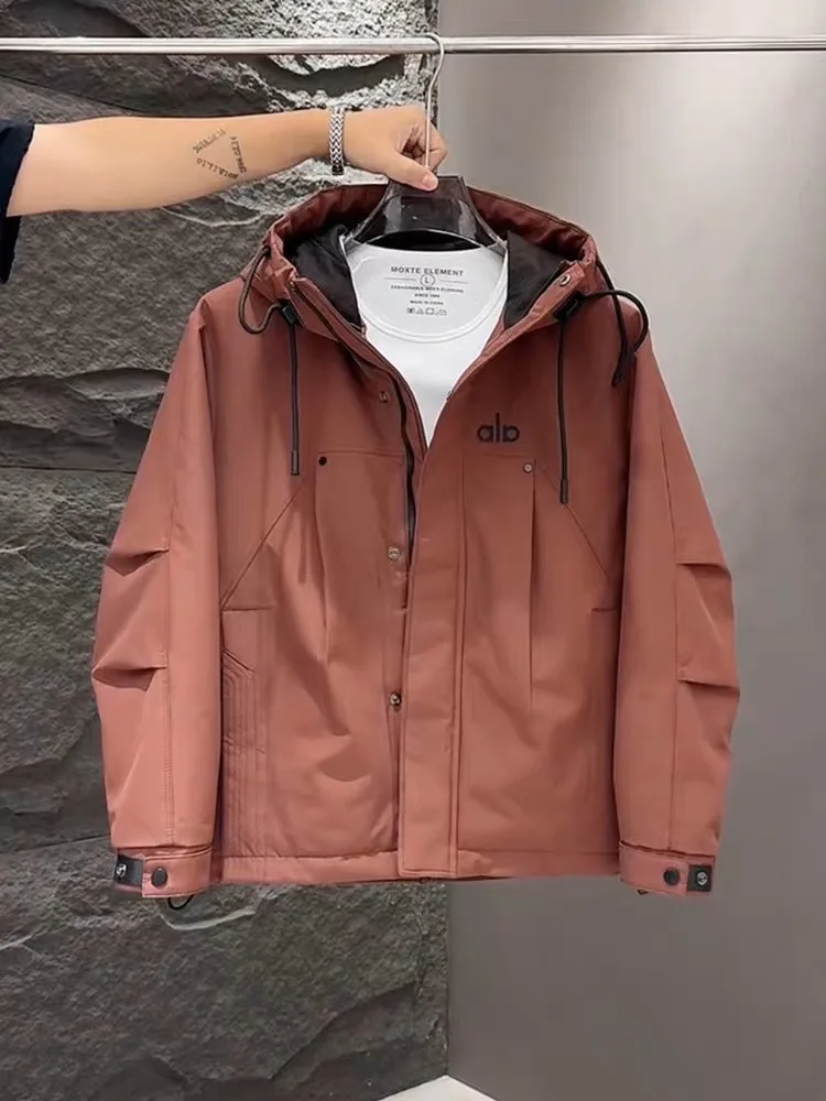 

Men's Hooded Thiened Jaet Faionable Casual Sle American Splicing High-end Cotton Coat Autumn Winter New Arrival