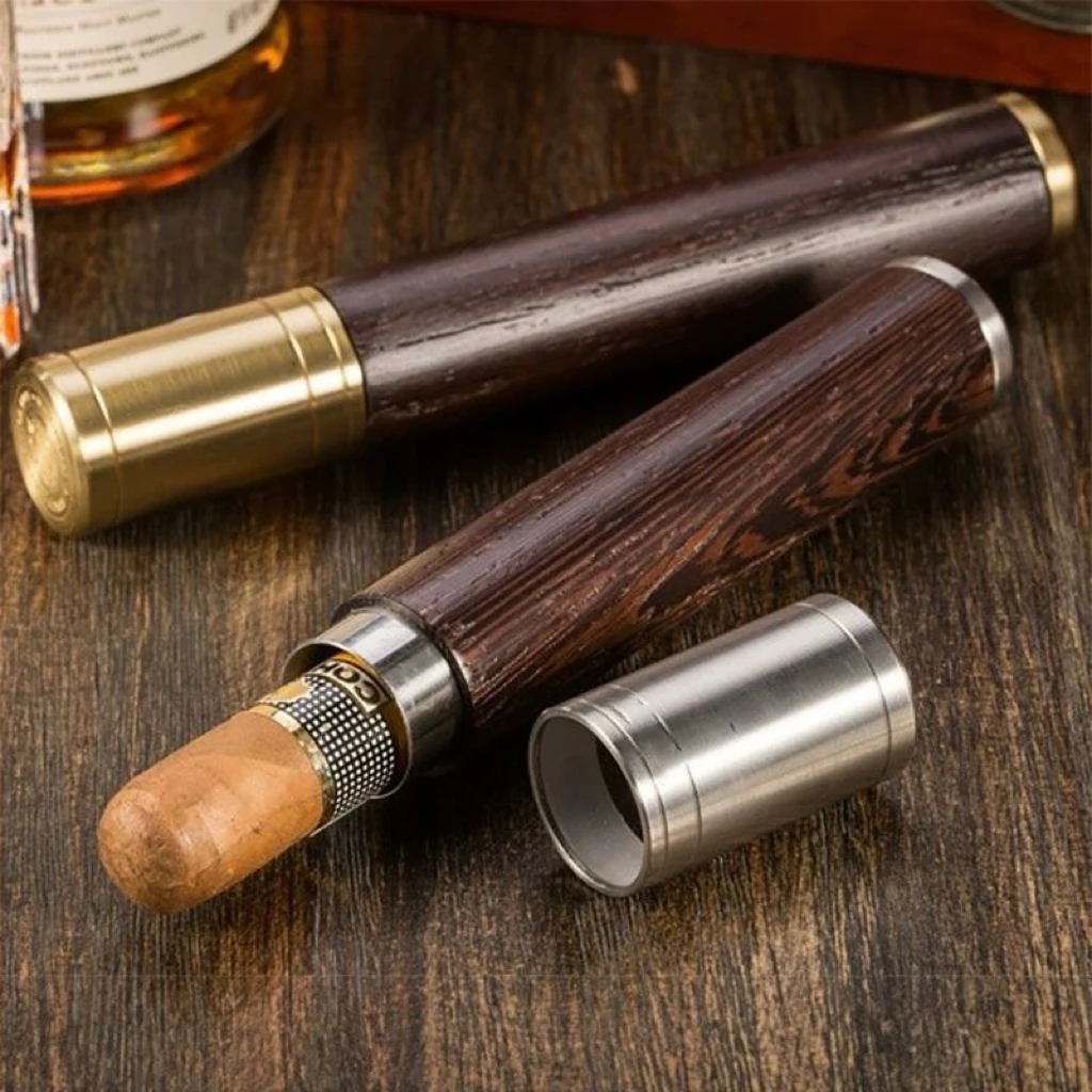 

Elegant Gentleman Solid Wood Cigar Tube, Sealed Cigar Aluminum Tube.