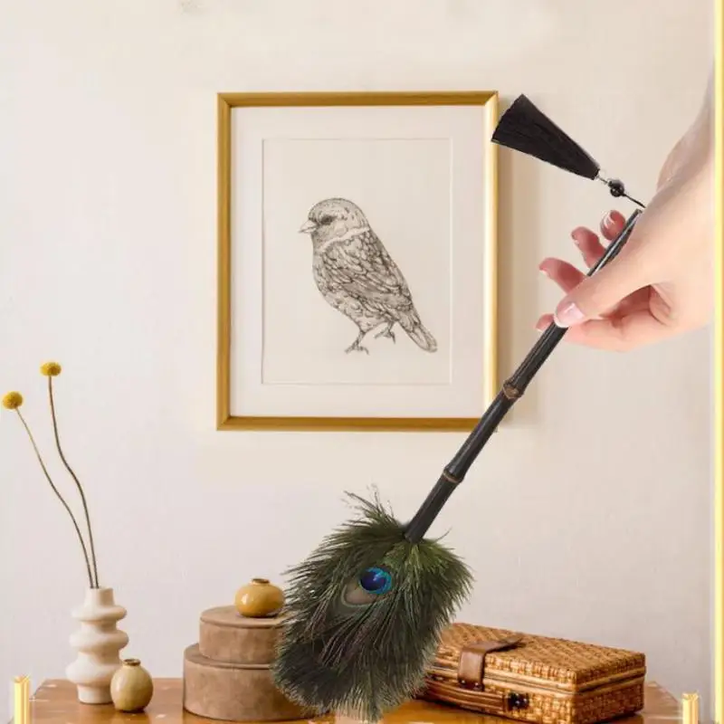 Handheld Peacock Design Feather Duster with Anti-static Handle for Everyday Cleaning view 3