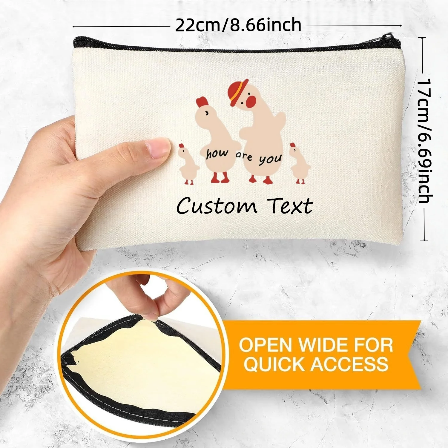 1PC Custom Text How Are You Cute Duck Family Cosmetic Pouch Cartoon Ducks Zipper Makeup Bag Personalized Canvas Storage Gift