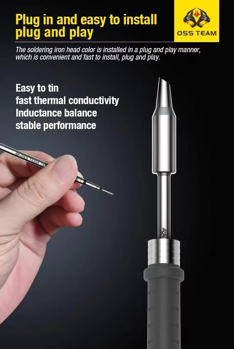 OSS TEAM C470 Soldering Tips - 5 Types, Anti-Oxidation, Fast Heat Transfer, Long Life, Lead-Free Professional Welding