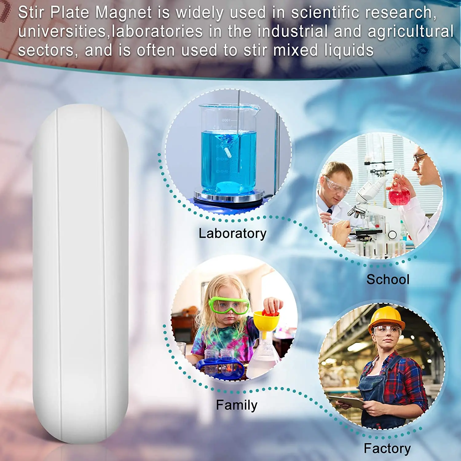 Agitador magnético PTFE de 16 piezas, barra de agitación, barra de placa magnética, barra magnética de placa de agitación (30mm/1,18 pulgadas)