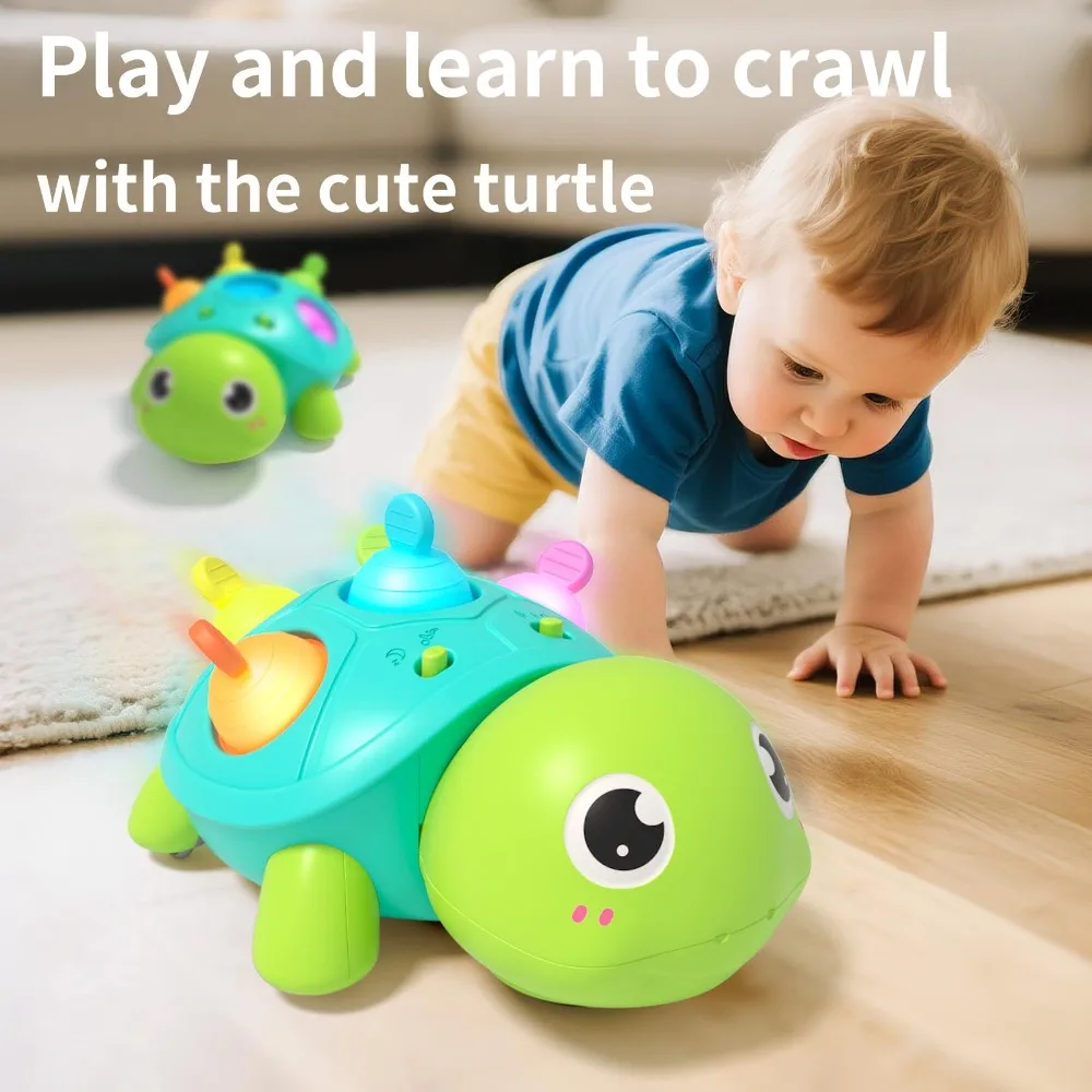 Tortue musicale rampante pour bébé, jouets Montessori lumineux pour bébé, apprentissage sensoriel, sons apaisants, jouet tortue musicale
