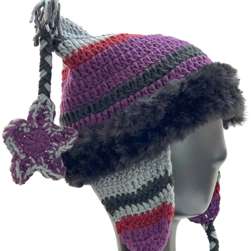 Winter Knitted Bucket Hat For Girl Outdoor Thick Warm Star Caps Ear Hat Drop shipping