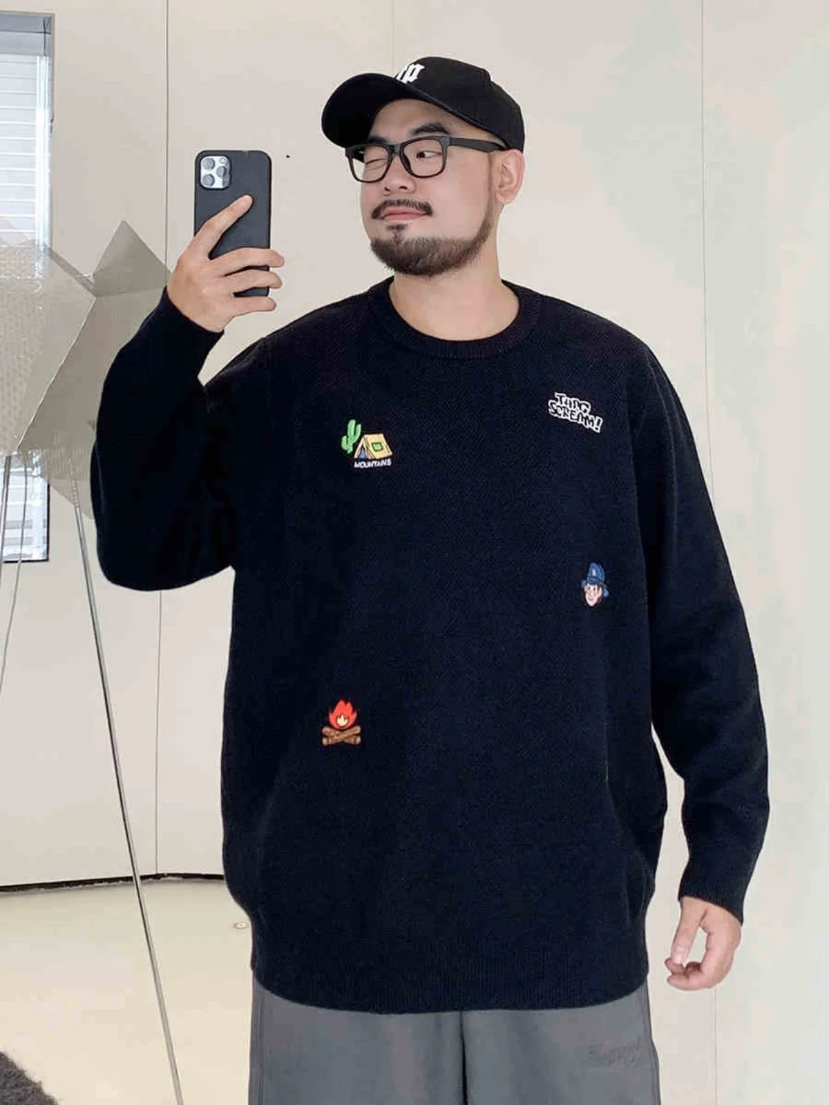 

Мужской вязаный свитер оверсайз на осень-зиму с круглым вырезом, вышивкой, свободного кроя, модный, больших размеров, повседневный, с длинными рукавами