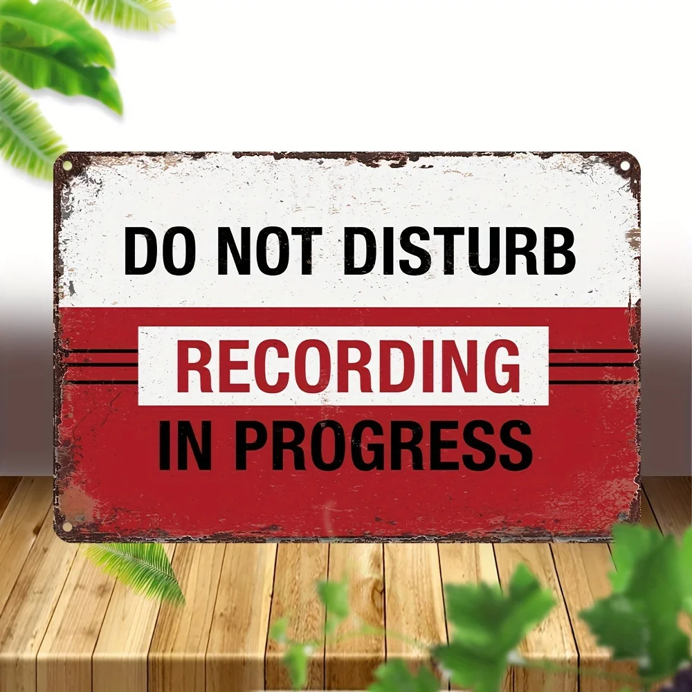 Vintage-Style 'DO NOT DISTURB RECORDING IN PROGRESS' Metal Sign,   - Rustic Red & White Wall Decor with Distressed Finish, UV