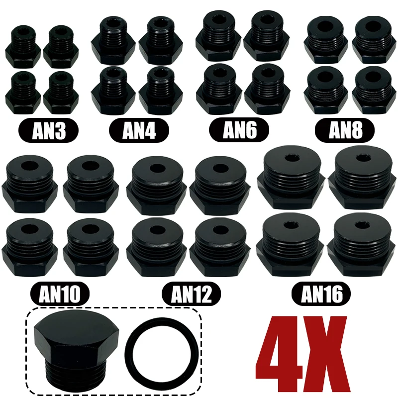 4X AN3 AN4 AN6 AN8 AN10 AN16 Male Block Off Cap Fitting Hex Head Plug w/ O-Ring Adapter Fuel Tank Straight Thread Plug Aluminum