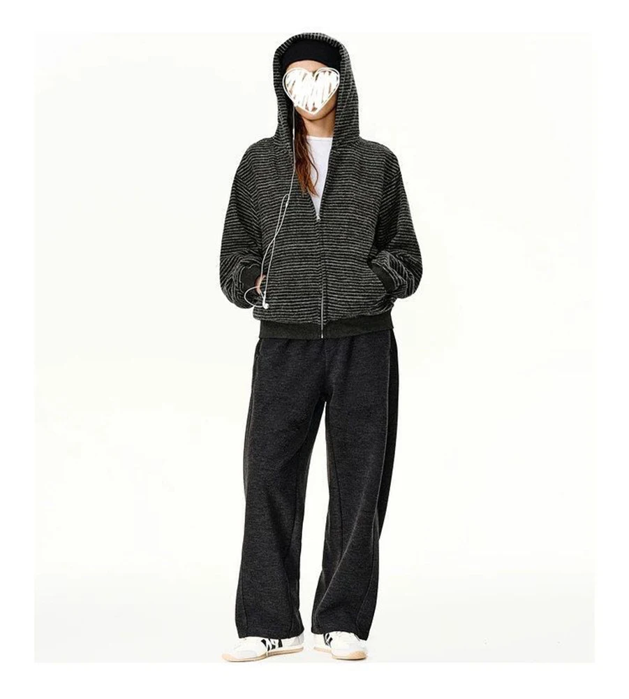 Spring Autumn Striped Zipper Hooded Sweatshirt Jacket 2025 Women's New Top Fashionable Casual Loose American Style Cardigan