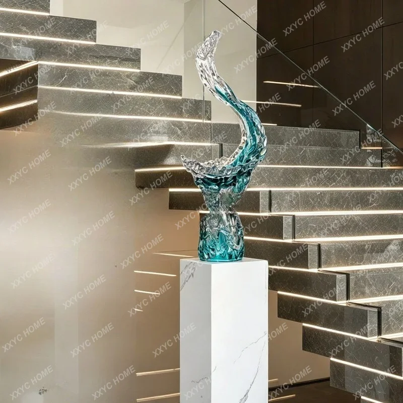 XX Modern Light Luxury Transparent Wave Sculpture Ornament Glaze Art Decor For Living Room Entrance Hotel Lobby