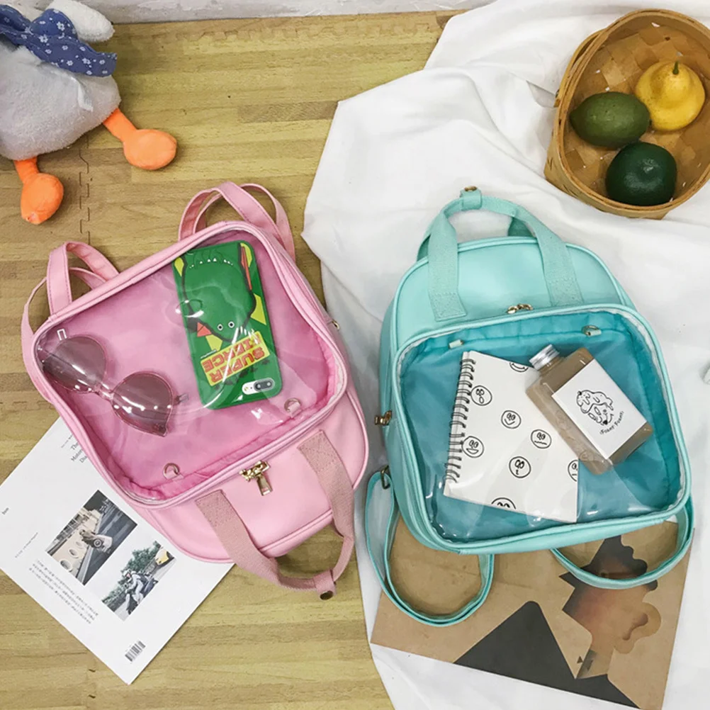 캔디 컬러 PVC 백팩 학교 숄더백 대용량 핑크 여성 여행 책가방 캔디 컬러 백팩