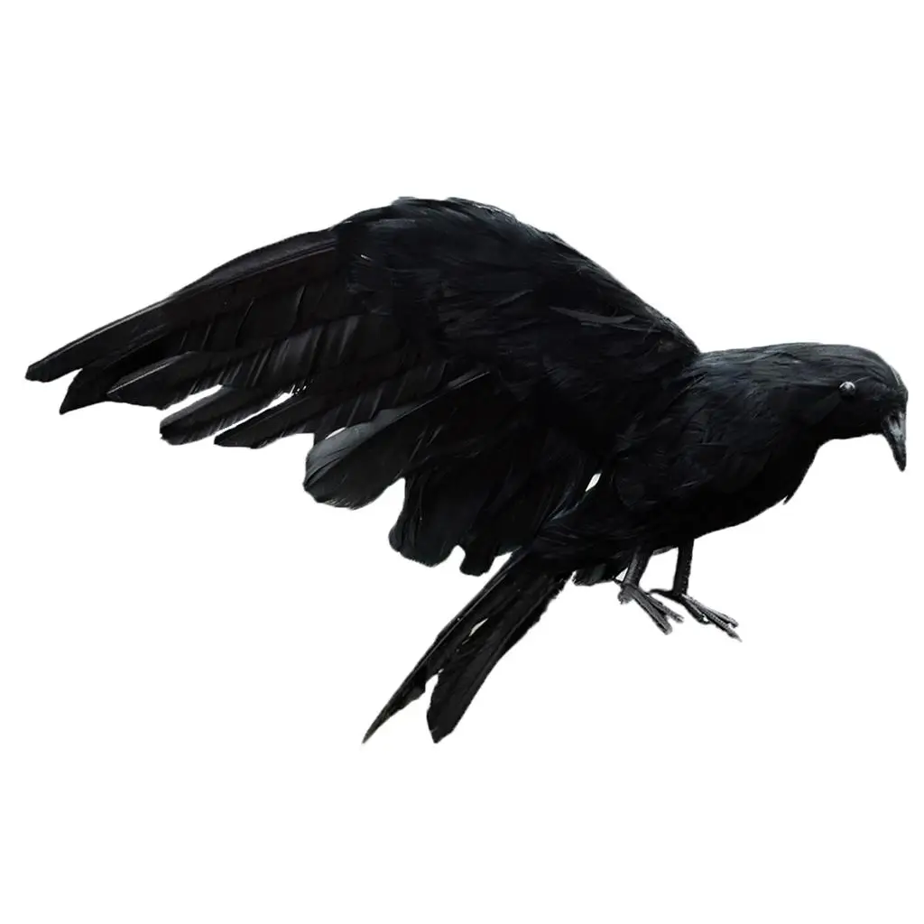 Artificial Feather Birds Lifelike Halloween Scary Crow Ornament for Home Party Window Display