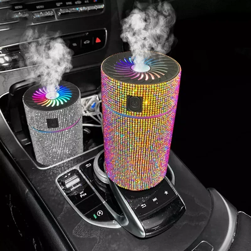 Luxury Diamond Car Diffuser Humidifier with LED Light Auto Air Purifier Aromatherapy Diffuser Air Freshener Car Accessories