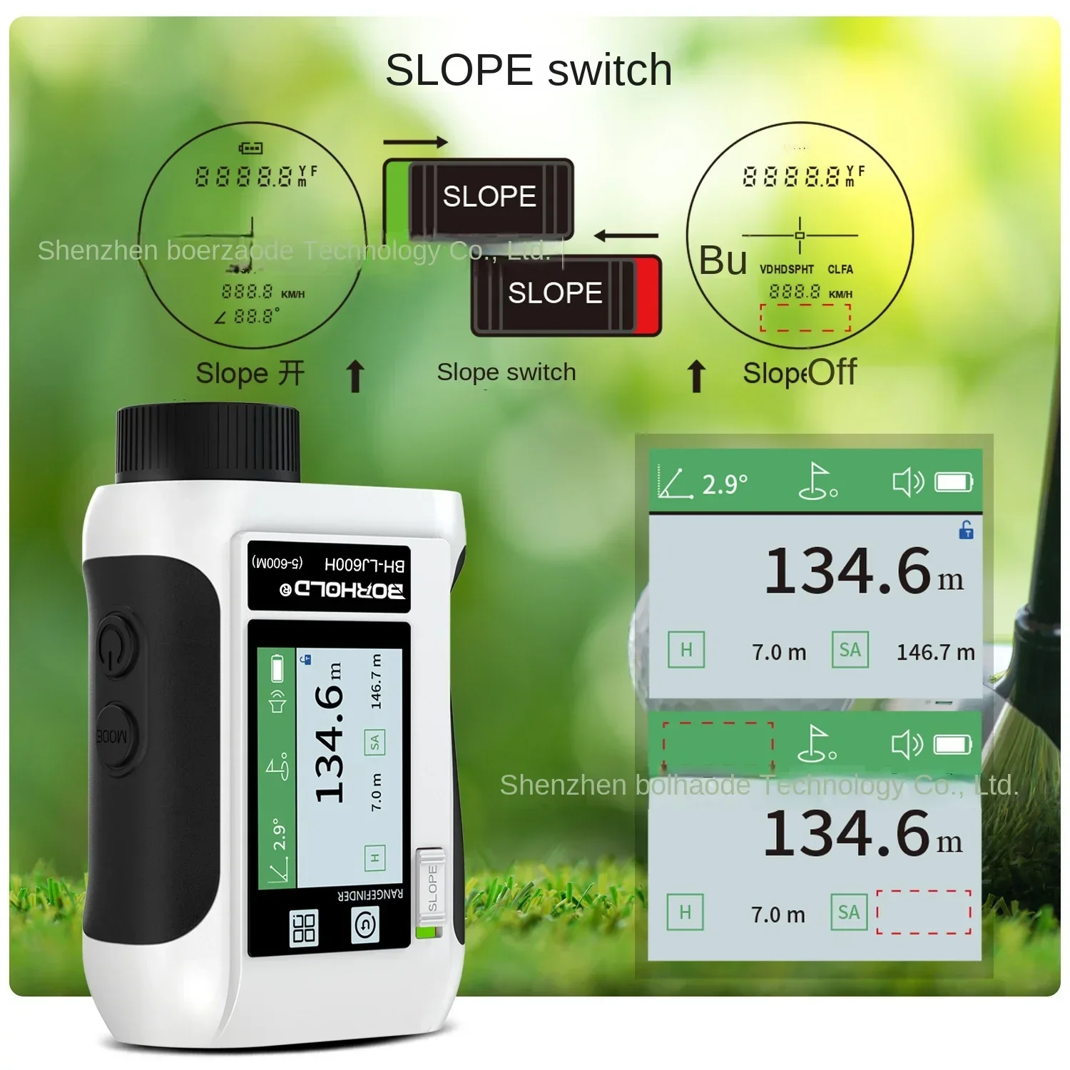 Golf laser rangefinder for outdoor sports engineering measurement, side touch display screen with voice