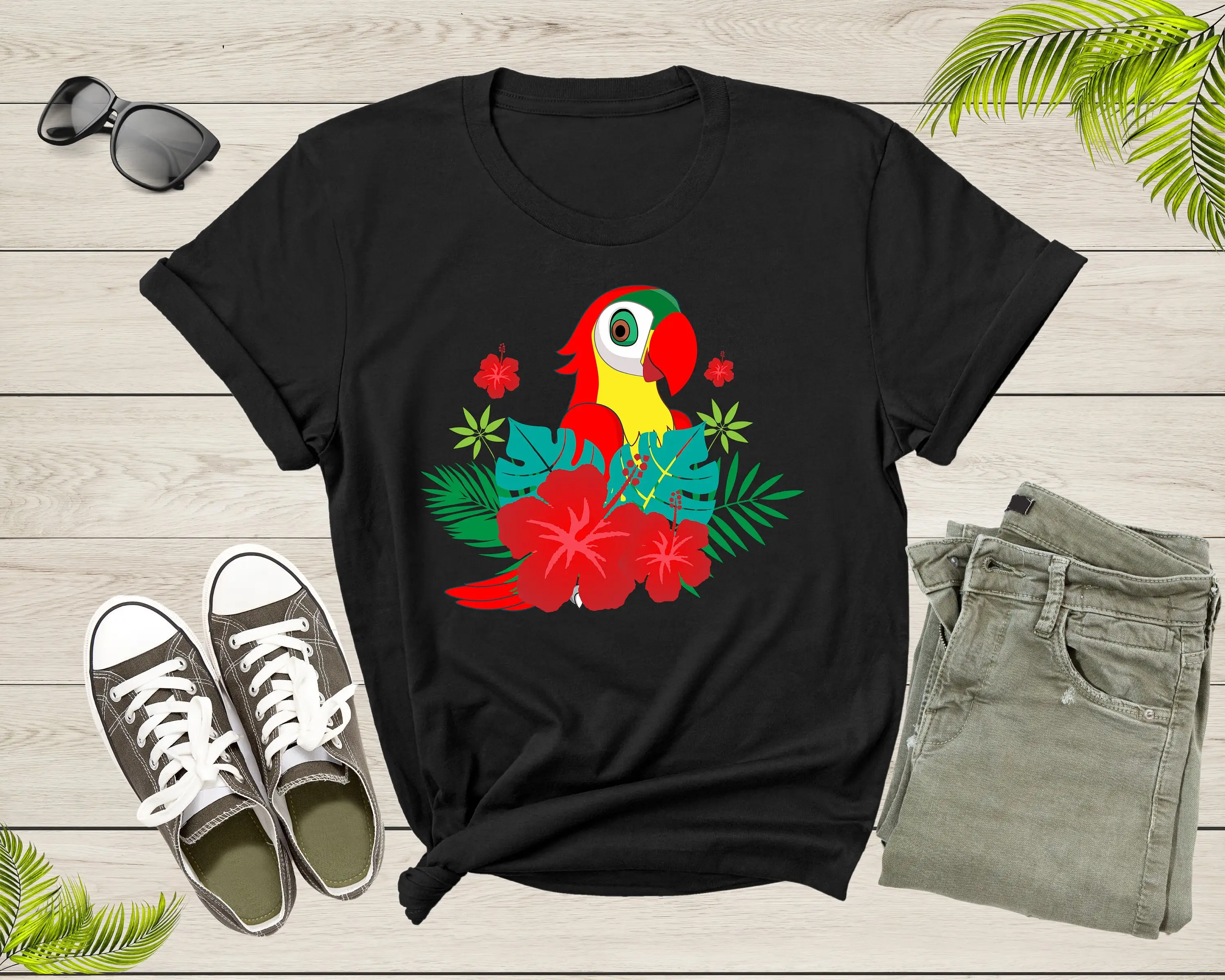 Cute Red Parrot Bird Lover Boys Girls Kids T Shirt Tropical Cockatoo Owner Animal