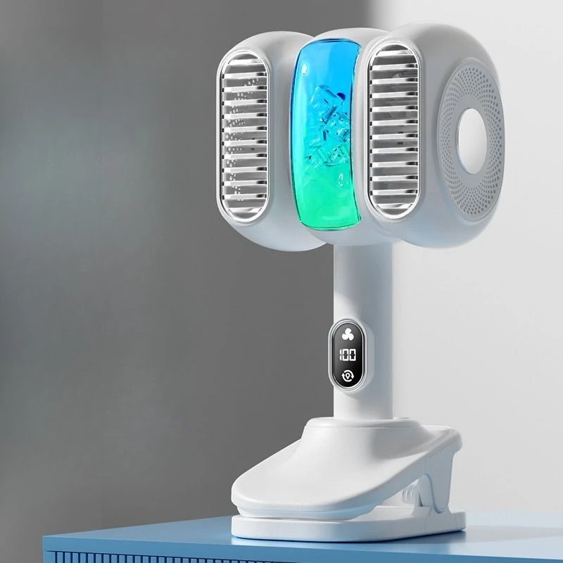 Desk Small Fan Cooling Air Conditioner Portable Mini Fan,Can Clip Silent Summer Cooling Artifact Air Cooler Dual-core Clip Fan