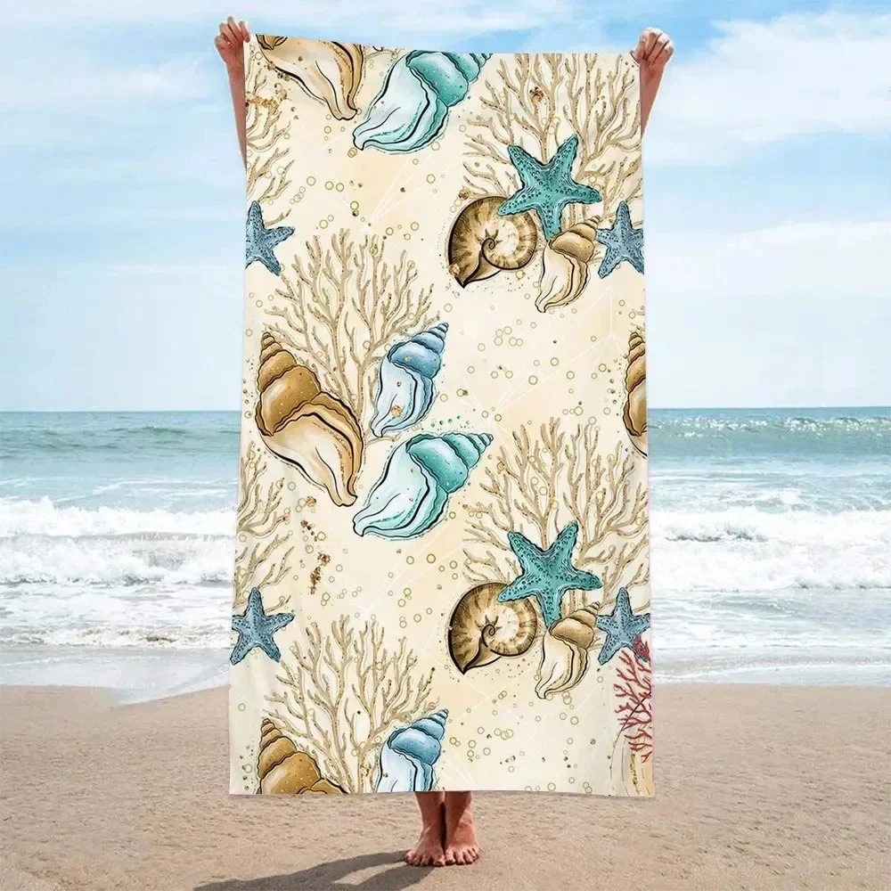 Sea Conch Shell Print Beach Towel Soft Microfiber Ocean Theme Bath Towel Quick Dry Swimming Cover Oversized Sport Hand Towels