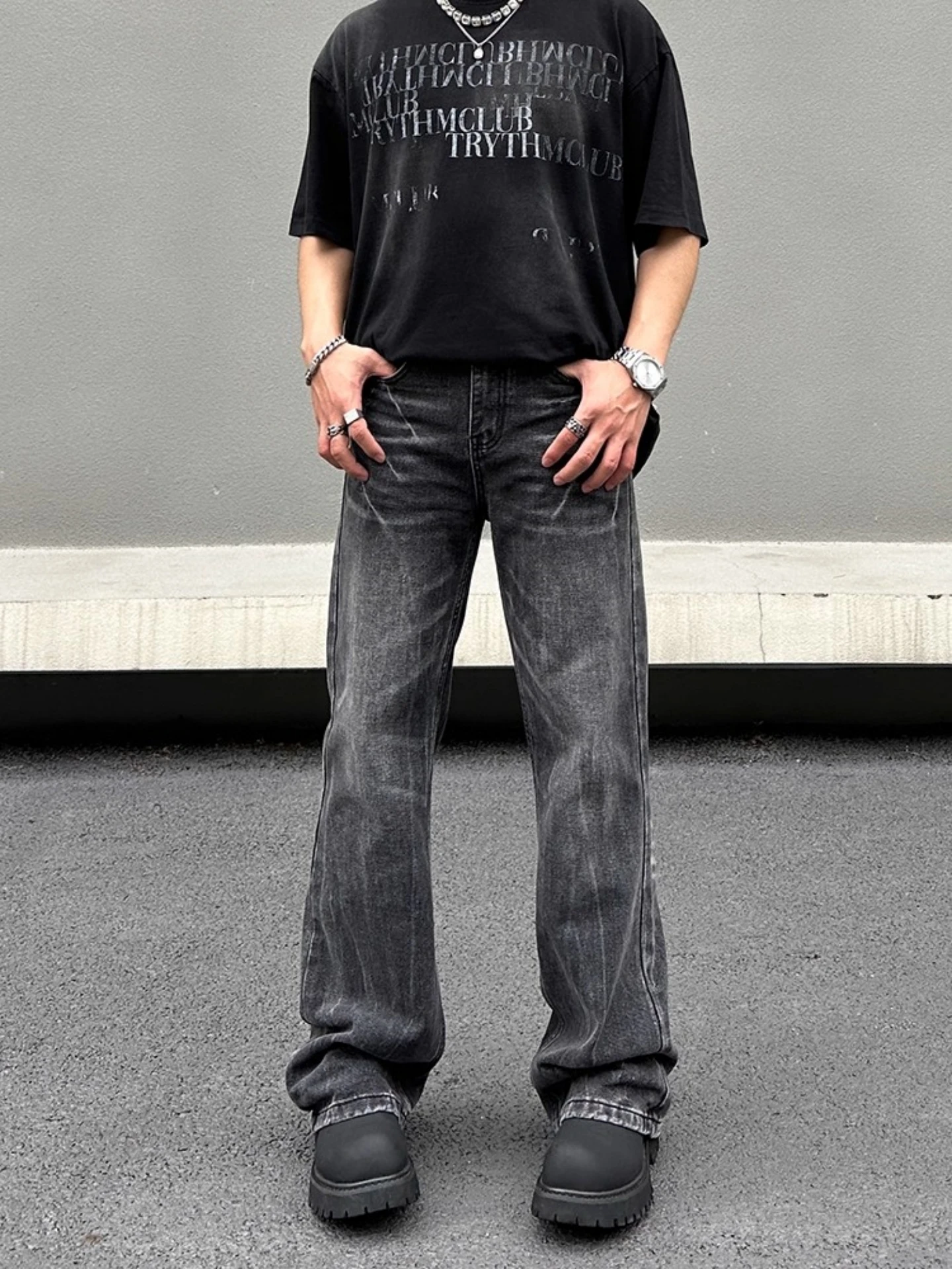 

Джинсы American Sle High Street Waed Bla с высокой талией, прямые, расклешенные, повседневные, удобные, из денима