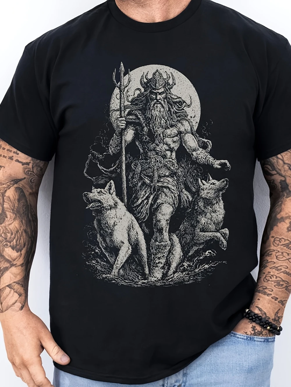 Nodens Celtic Pagan God Nature T-Shirt Ancient Aquatic Deity Deep Sea Hunter Occult Magic Symbol Top Casual Male Black