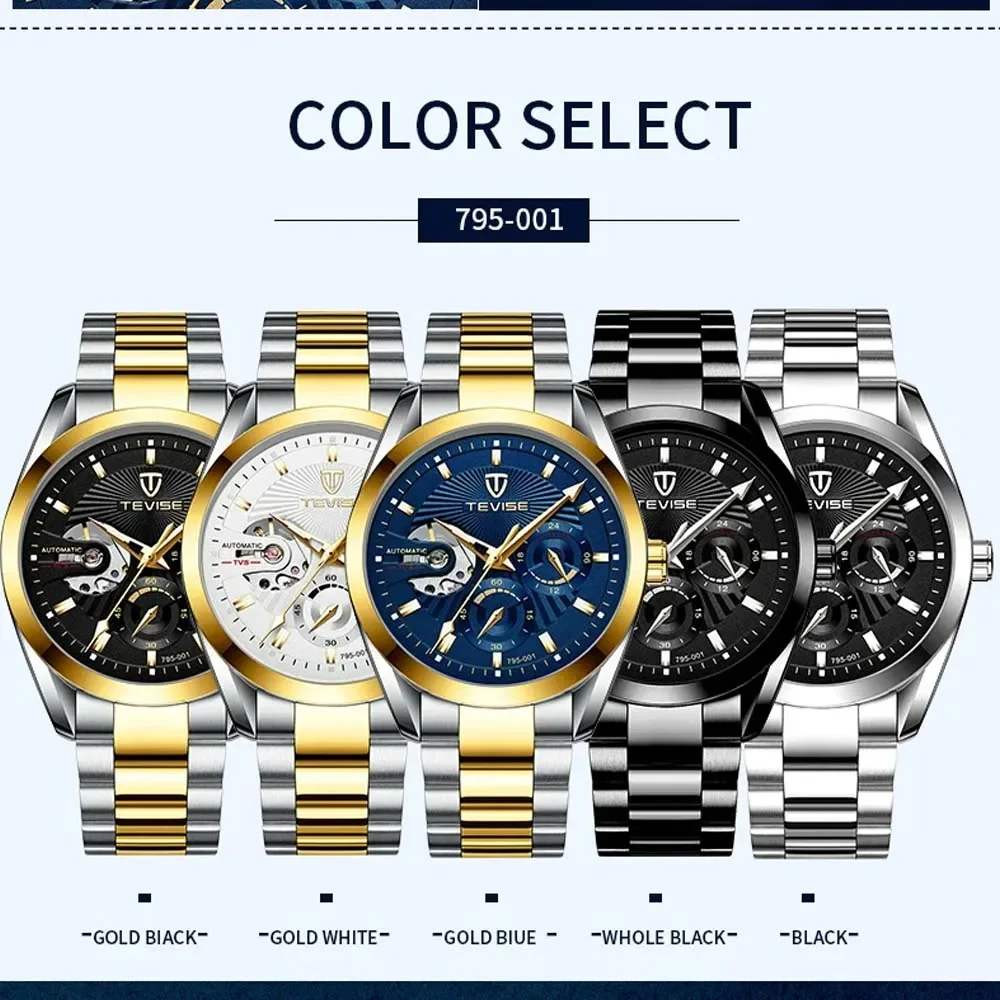 2024 Tevise Automatic Luxury Mechanical For Men Waterproof Business & Fashions Full Stainless Steel Wristwatches Relojes Baratos