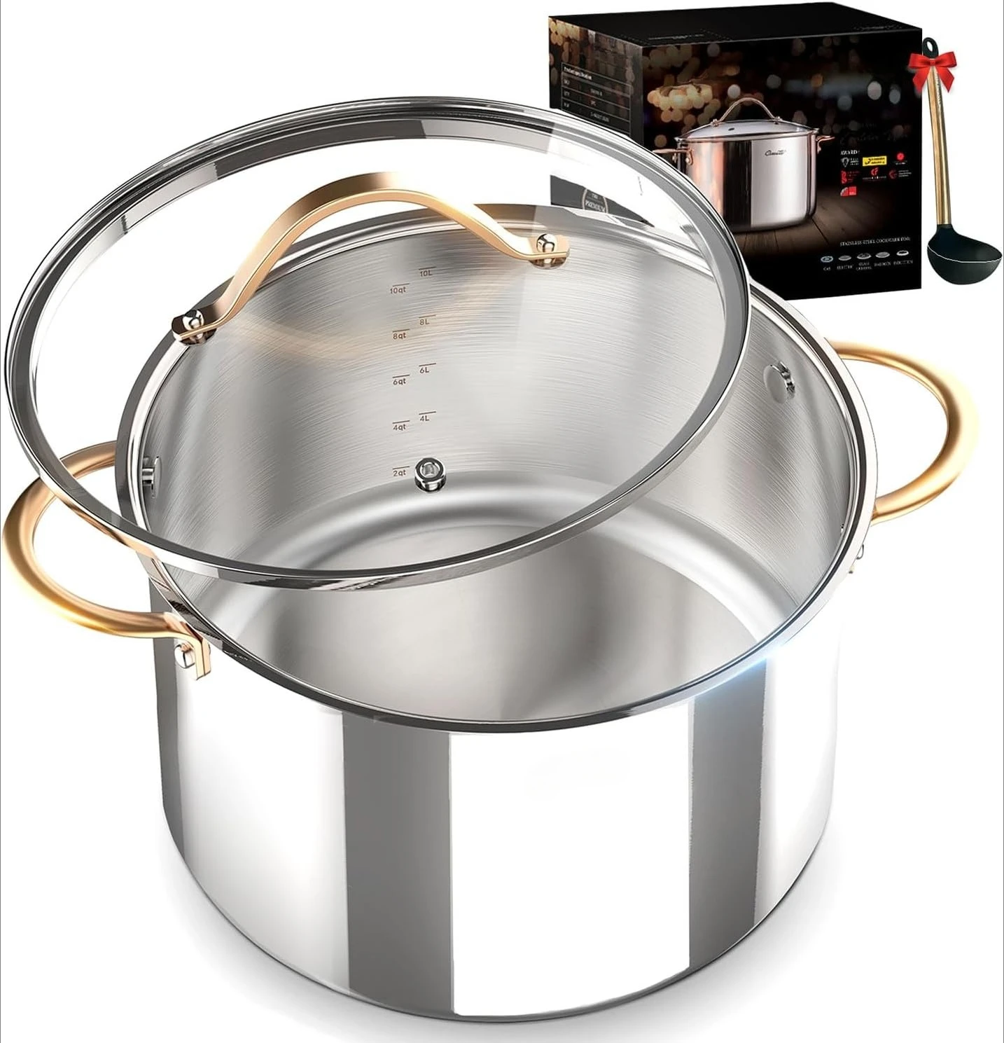 

Stock Pot, 12 литров, трехслойная нержавеющая сталь 18/10 с крышкой, бесшовная медная ручка для супа 12 QT, здоровые кастрюли