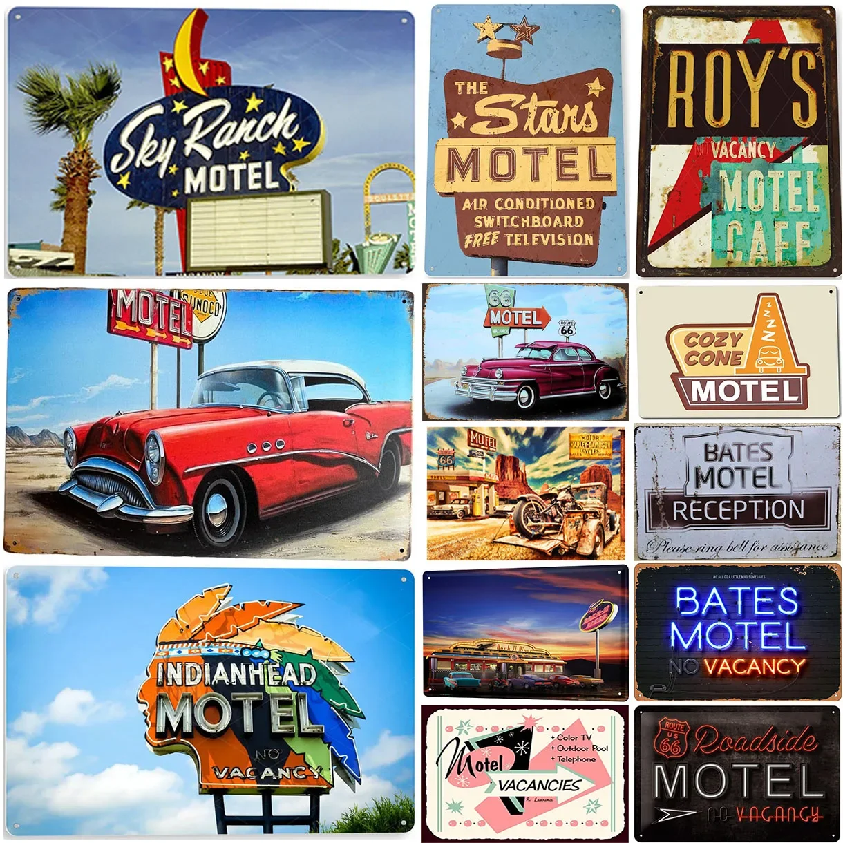 Motel Metal Tin Signs Plaque Wall Decoration Vintage Art Posters Iron Painting for Motel Man Cave Home Cafe Garden Club Bar