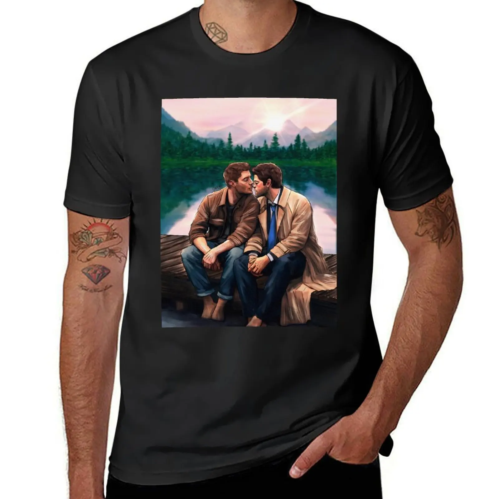 Destiel kiss by the lake T-Shirt funnys plus sizes Men's t-shirt