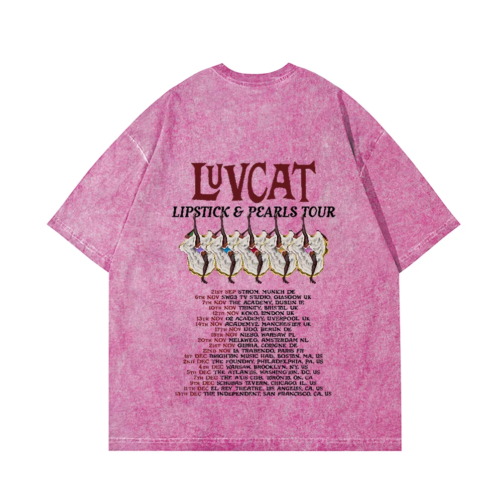 

Luvcat Lipstick And Pearls Tour Merch Cotton Vintage Wash Tee Shirt Man/Woman Crewneck Tee Shirt Streetwear graphic t shirts