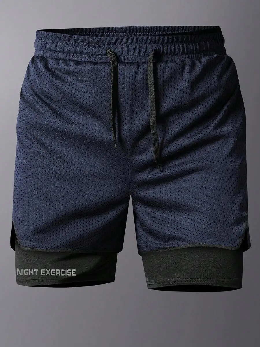 

Men’s Dual-Layer Quick-Dry Athletic Shorts With Mesh Panel For Night Exercise Running And Summer Fitness